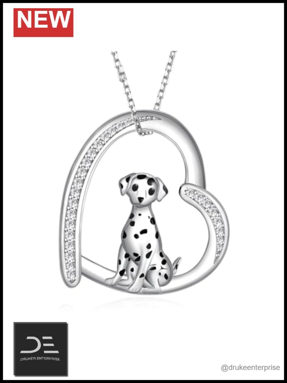 Sterling Silver Dalmatian Dog Pendant Necklace Jewelry Gift Women